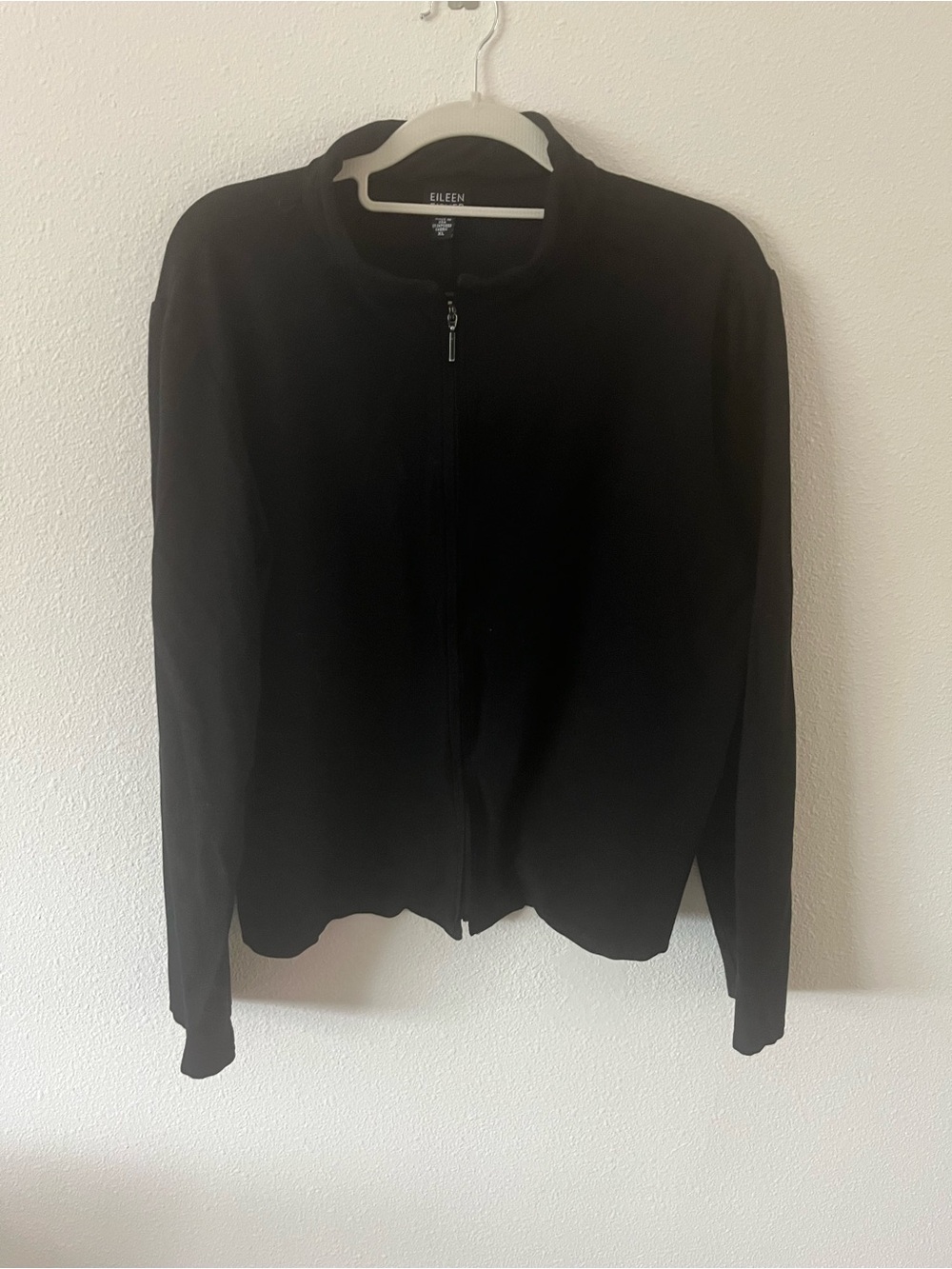 Eileen Fisher Black Lightweight Zip-Front Bomber Jacket